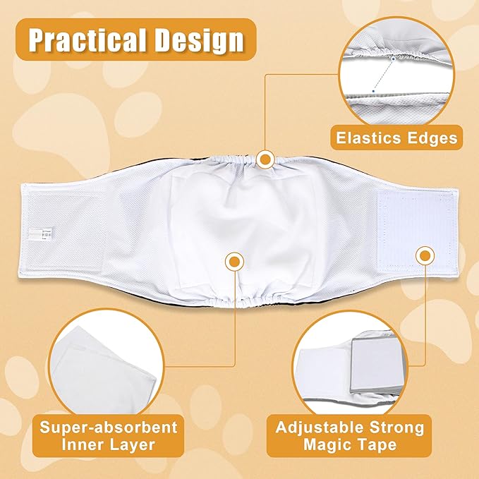 Teamoy Reusable Wrap Diapers for Male Dogs, Washable Puppy Belly Band Pack of 3 (M, 13"-16" Waist, Orange+ Denim+ Fat Smile)
