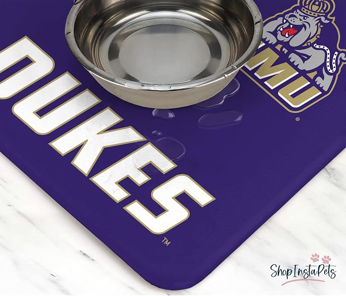 James Madison Dukes Officially Licensed Food and Water Mat for Dogs and Cats | 18" x 29" | Non-Slip | Water-Proof