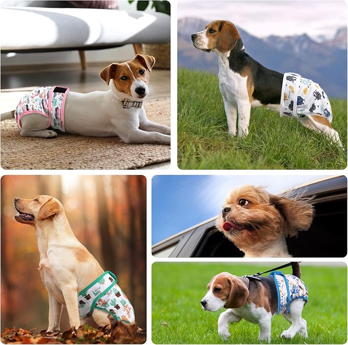 Dog Diapers Female 5pcs,Reusable Dog Doggie Puppy Doggy Diapers Female, Period Panties in Heat, Lamb, Large