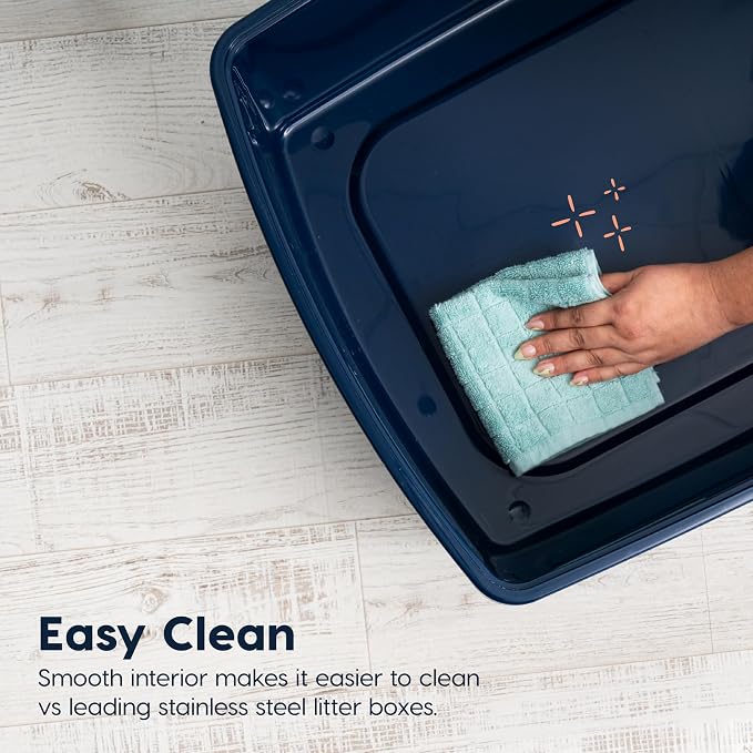 IRIS USA Extra Large Litter Box, Open Top Extra-Large Litter Box for Big Cats and Multi-Cat Households, High Sided Scatter Shield, Easy to Clean, 30" L x 20" W x 14" H, Navy