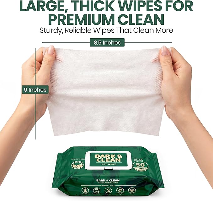 Bark & Clean 440 Dog Wipes for Cleaning and Deodorizing - 4 Pack of 110 8.5" x 9" Bamboo Pet Wipes - Compostable, Hypoallergenic Puppy Wipes - Dog Wipes for Paws, Butt, and Body