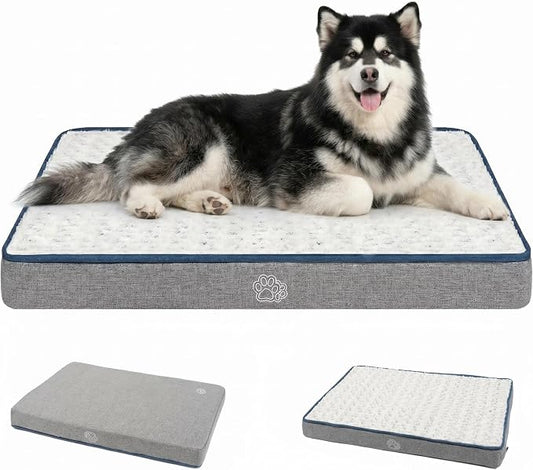 EMPSIGN Reversible Dog Bed Mat, Washable Pet Bed for Large Medium Small Dogs, Kennel Pad with Removable Cover, Bed Mattress for Crate Kennel, All Season Dual-Sided Plush & Canvas Pet Bed