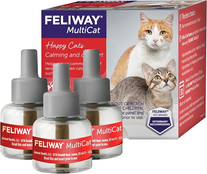 FELIWAY MultiCat Cat Calming Diffuser Refill (3 Pack, 90 Day Supply ) – Helps Reduce Fighting, Tension & Aggression Between Cats – Cat Pheromone Diffuser Refill for Multi‑Cat Homes