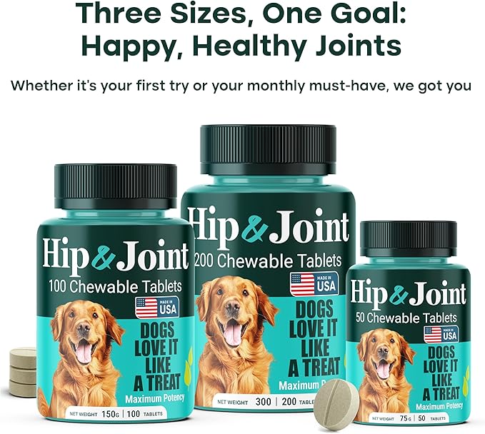 Hip & Joint Supplement for Dogs, 300mg Green-Lipped Mussel for Dog Arthritis Pain Relief, Glucosamine, MSM & Chondroitin, Zero Sugar, Large Medium Small Breeds, 100 Chewable Tablets