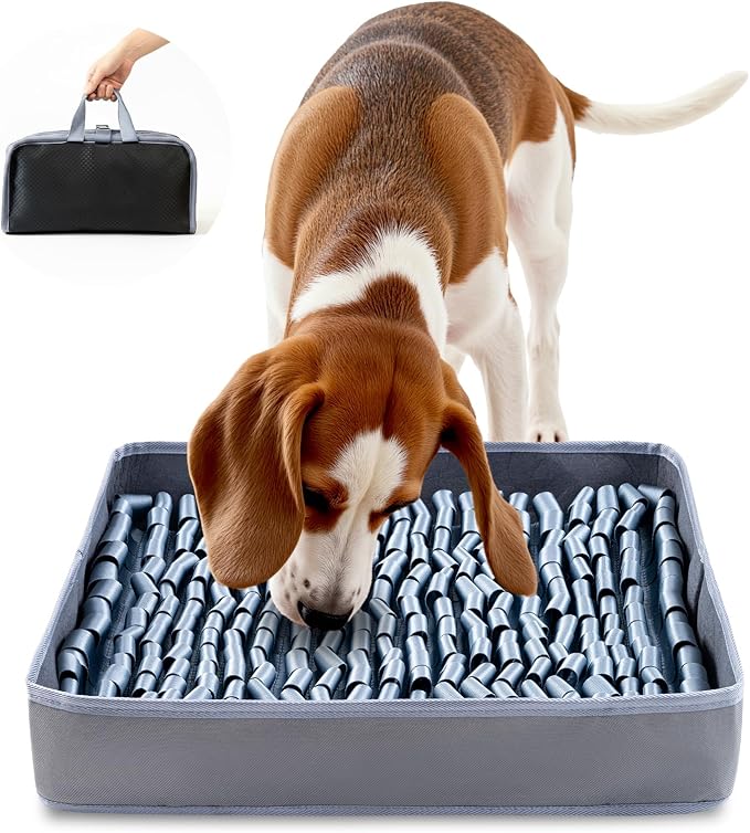 FunFurry Snuffle Mat for Dogs, Dog Puzzle Mat, Interactive Dog Toys for Enrichment,Sniff Mats with Non-Slip Backing,Portable Design Easy to Store (Silver, 14" X 12"-Portable)