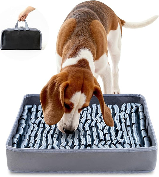 FunFurry Snuffle Mat for Dogs, Dog Puzzle Mat, Interactive Dog Toys for Enrichment,Sniff Mats with Non-Slip Backing,Portable Design Easy to Store (Silver, 14" X 12"-Portable)