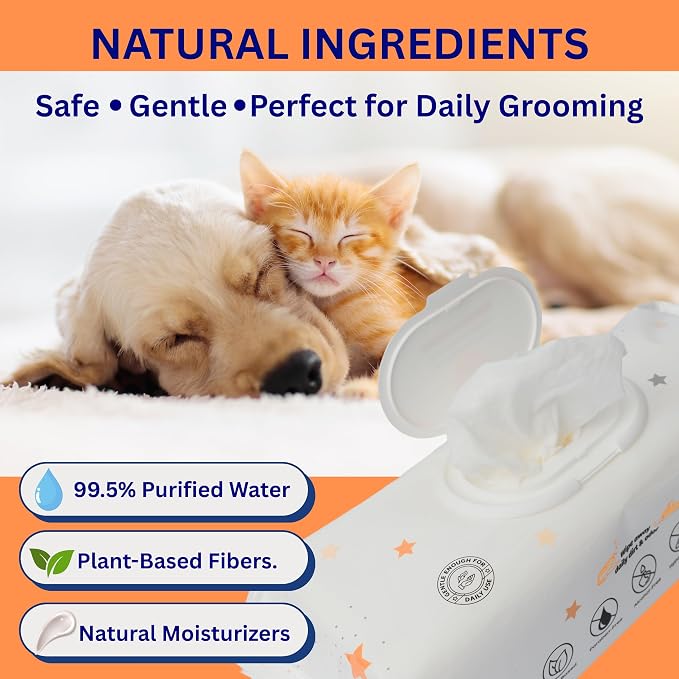Aurora Pet Wipes – 100% Natural, Plant-Based Hypoallergenic Grooming Wipes for Dogs & Cats – Extra-Durable, Large & Thick for Effortless Cleaning (Combo, 200 Count)
