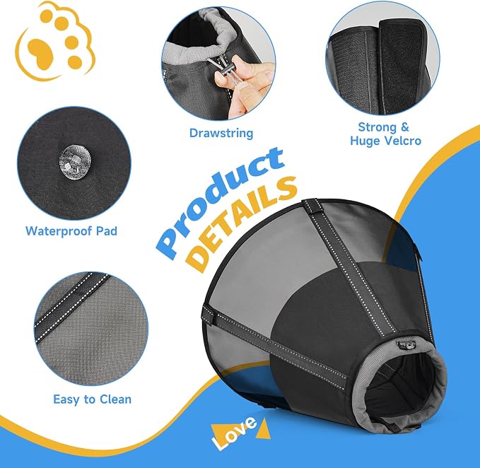 Dog Cone Collar to Stop Licking: Soft Mesh Recovery Collar After Surgery with Detachable Pad, Elizabeth Cone Alternative for Large Medium, Small Dogs, Normal Eating and Drinking,XS,Matte Black