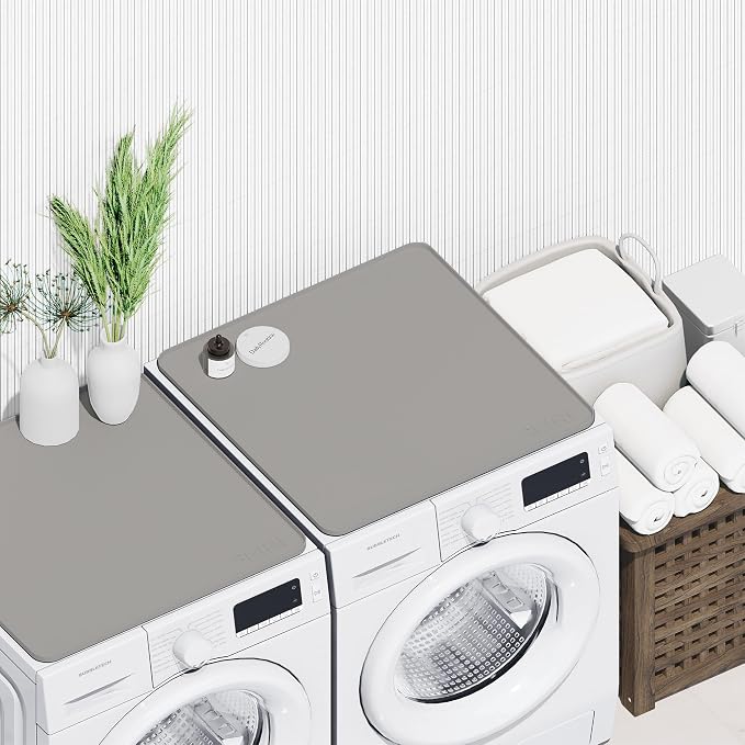 1 PACK SEIRI Washer and Dryer Topper, 26" x 26" Silicone Dryer Top Protector Mat for Flat Top Surface Cover and Front Load Washing Machine Non-Slip Waterproof Laundry Topper Mat Large (Light Gray)