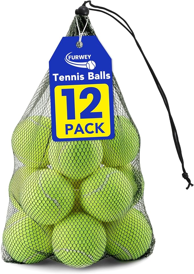 FURWEY Tennis Balls, 12/24/36/80 Pack Bulk Tennis Balls Pressureless Tennis Ball, Come with Mesh Bag for Easy Transport,Pet Dog Playing Balls, Good for Beginner Training Ball