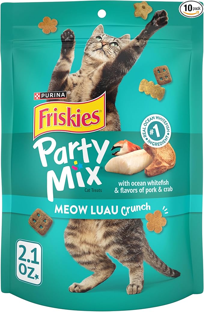 Purina Friskies Cat Treats, Party Mix Meow Luau Crunch - (Pack of 10) 2.1 oz. Pouches