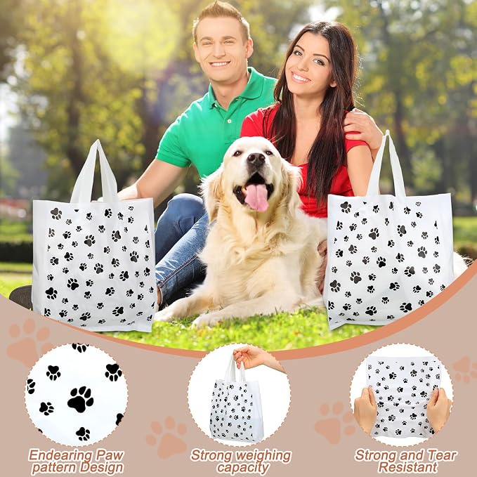 Shinylin 300 Pcs Dog Paw Bags with Handles Plastic Puppy Print Dog Paw Gift Bags for Selling Shopping Merchandise Small Business Party Favor 7.87 x 9.45 Inch