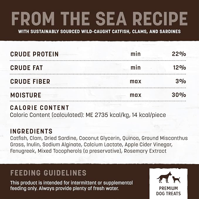 Earth Animal Wisdom Air Dried Jerky - From the Sea Recipe Premium Natural Fish Jerky Strips Dog Treats - 3 Pack 4 oz Bag