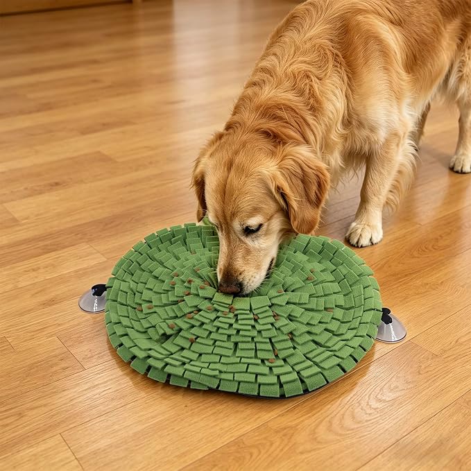 Apple Shaped Dog Snuffle Mat, 22" x 18" Large Interactive Sniff Mat for Slow Feeding & Foraging, Cute Green Enrichment Puzzle Toy for All Dogs Cats, Washable Nosework Training Pad to Relieve Boredom