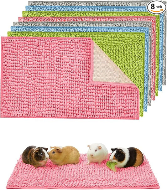 8 Pcs Guinea Pig Cage Liner, 20x12 Inch Washable Fleece Guinea Pig Pee Pads, Reusable Rabbit Bedding Mats for Small Animal Training (Gray, Green, Pink, Blue)