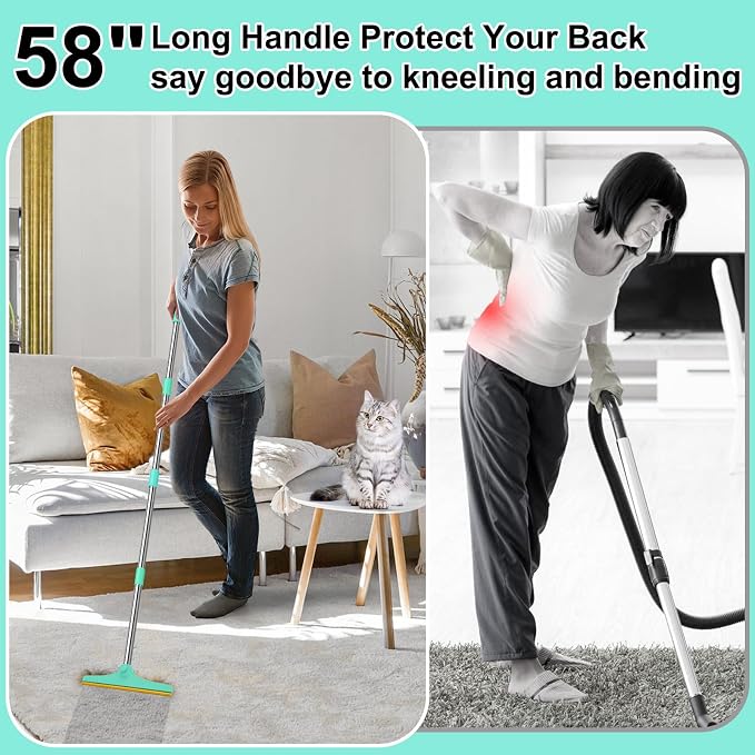 58" Adjustable Long Handle Carpet Rake - Carpet Rake for Pet Hair Removal,Reusable Pet Hair Removal Tool, Cat Dog Hairs Carpet Broom Rakes