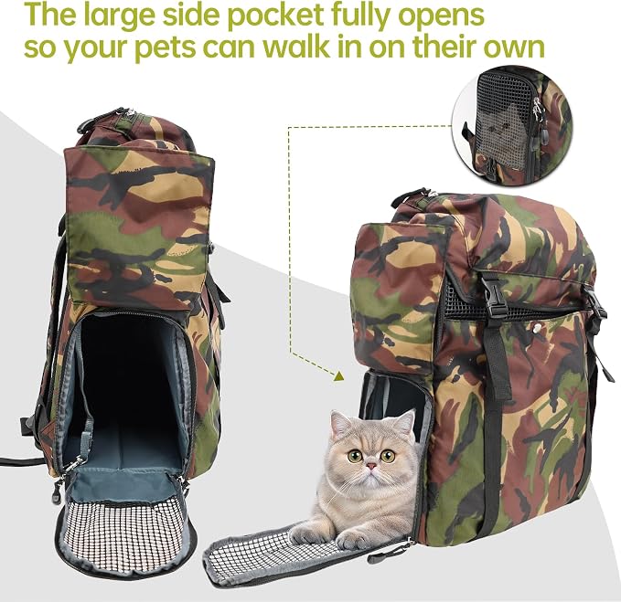 Cat Dog Backpack Carrier for Hiking Travel Portable Pet Daypack for Dog Cat Below 7kg/15.5lbs -Camouflage Olive