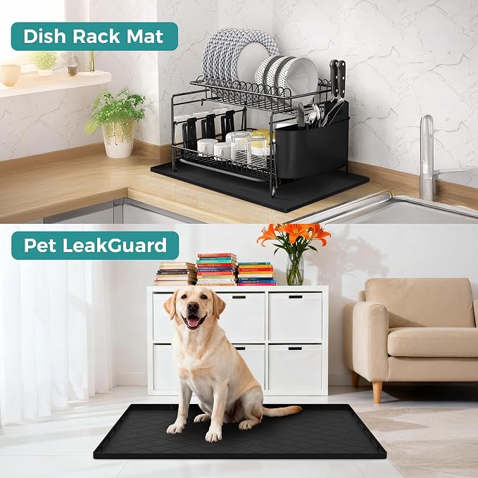 URMONA 25" x 22" Waterproof Silicone Mat in Multiple Sizes & Colors, Under Sink Mat for Kitchen & Bathroom, Pet Food Pad for Dogs & Cats, Kitchen Cabinet Liner, Multi-Purpose for Storage(Khaki)
