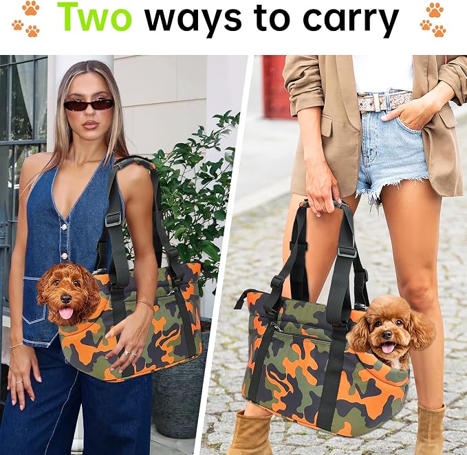 10mm Padded Tote Bag Carrier for Dog Cat Below 9 lb/4kg-Camouflage Orange
