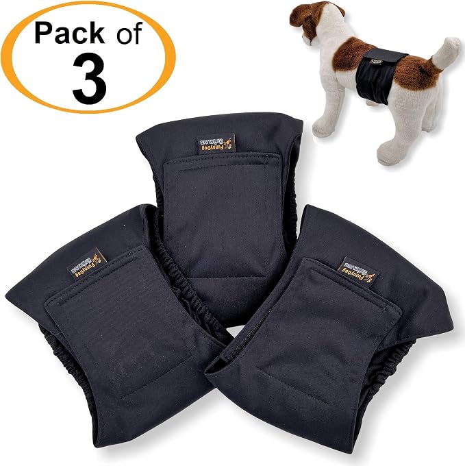 Pack of 3 or 6 Male Dog Diapers 4 - Layers of Absorbent Pads Waterproof Leak Proof Belly Band Wrap Washable (XL: Waist 20" - 26", Pack of 3 Black)