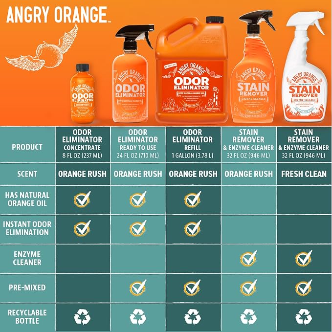 ANGRY ORANGE Pet Odor Eliminator Kit for Dog/Cat Urine, 24oz Citrus Odor Eliminator Spray and Stain Sniper Flashlight - NEW Orange Rush Scent