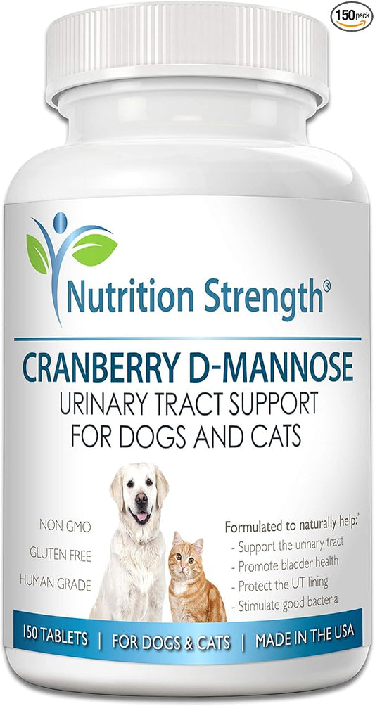 Cranberry D-Mannose for Dogs, Support for Bladder & UTI, Pet Urinary Tract + Immune Health Supplement, Cranberry for Dogs with D-Mannose & Vitamin C, 150 Chewable Tablets