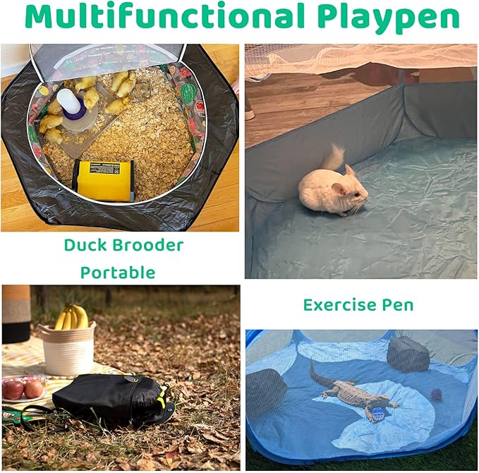 Amakunft Small Animal Pop-Up Playpen with Mesh Cover, 47'' x 23.6'' x 15'' Chicken Brooder Box, Play Pen Indoor Outdoor for Guinea Pigs, Bunny, Rabbits, Ferrets, Chinchillas, Kittens | Indoor/outdoor, water-resistant, chicken brooder, travel playpen fo...