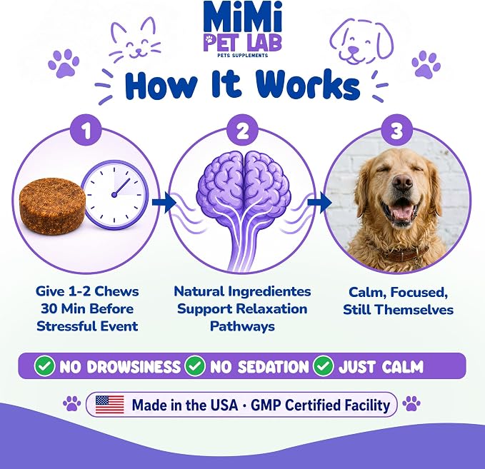 Calming Soft Chews for Dogs - 90 Peanut Butter Treats - Anxiety Relief with Melatonin, Chamomile & Valerian Root - Support for Separation, Storms & Travel.