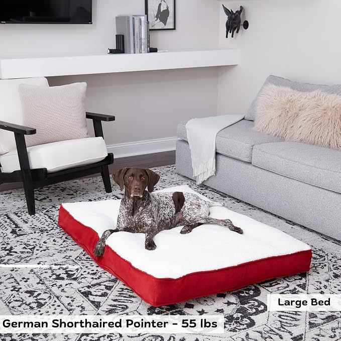 Happy Hounds Daisy Deluxe Supportive Sherpa Dog Bed, Large (48 x 36 in.), Red