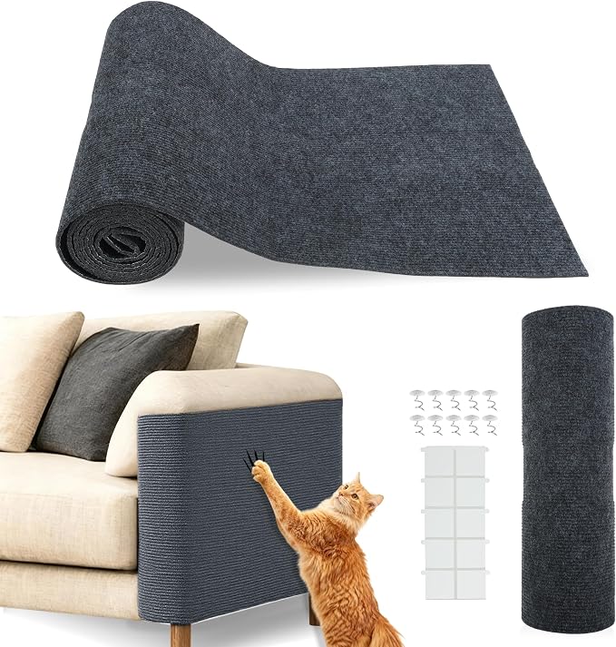 Cat Scratch Furniture Protector, Self-Adhesive Cat Scratcher Mat, Couch and Furniture Protector from Cat Claws, Dark Grey, 1 Set