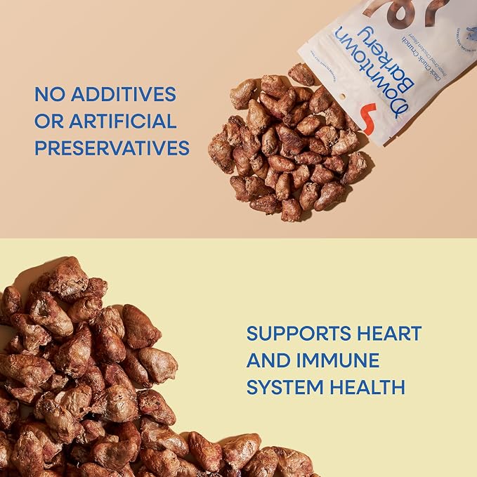 Downtown Barkery Freeze Dried Dog Treats - Single Ingredient, Low Calorie, Rich in Vitamins and Minerals - All Natural - Freeze Dried Chicken Hearts for Dogs, 1 LB