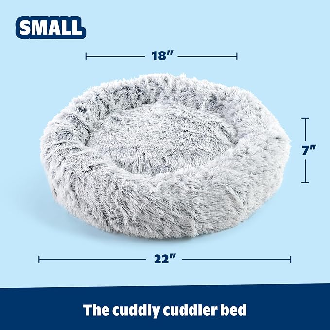 Barkbox Dog Bed, 2-in-1 Memory Foam Donut Cuddler Dog and Cat Bed, Calming Orthopedic Joint Relief Fur Crate Lounger for Pets, Machine Washable + Removable Cover, Waterproof Lining, Includes Toy
