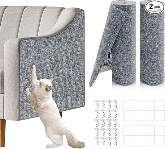 2 Pcs Total 78.8"x15.8" Cat Scratch Mat, Cat Scratch Couch Furniture Protector, Trimmable Self-Adhesive Cats Scratch Pads, DIY Cat Scratcher for Wall Protector and Covering Cat Tower (Light Grey)