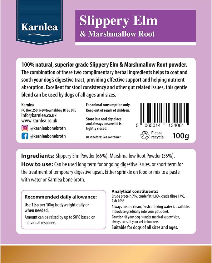 Slippery Elm & Marshmallow Root Powder 100g (2 Pack) | 100% Natural Digestive Aid for Dogs | Soothing Support | Tree Barks Powder for Dogs & Cats | Tummy Settler Diarrhoea Relief