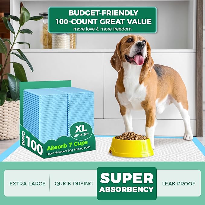 Dog Pee Pads Extra Large 28" x 30" 100 Count, Puppy Pads XL 100 Pack Leak-Proof XLarge Pee Pads for Dogs, Super Absorbent & Quick-Dry Disposable Pet Potty Training Pads for Dogs, Puppies, Doggy
