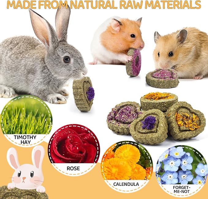 VESPRO 30PCS Guinea Pig Hay Food Natural Rabbit Chew Toys for Teeth，Hamster Toys, Bunny Chew Toys Timothy Hay Treats for Rabbits Chinchillas Rats, Small Animals Teeth Grinding