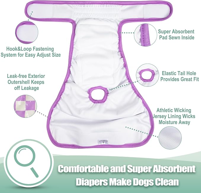 wegreeco Washable Female Dog Diapers Highly Absorbent Reusable Diapers for Dog in Heat Dog Period Diapers, 3 Pack (Checkerboard Red, Purple, Coffee, Small)