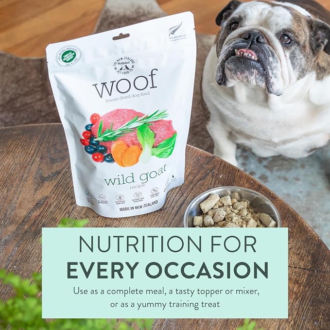 The New Zealand Natural Pet Food Co. WOOF Freeze Dried Dog Food - Wild Goat Recipe, High Protein Dog Treats, Natural Dog Food Topper or Snacks - 35 Ounce (Pack of 1)