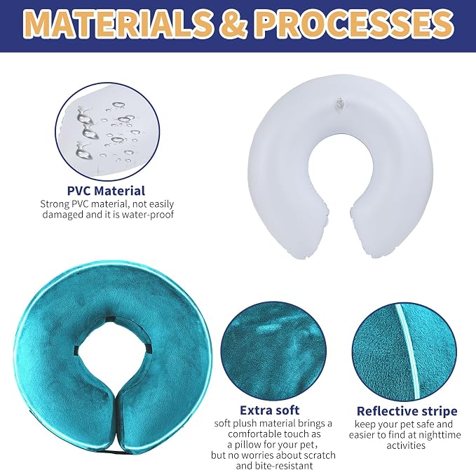Inflatable Reflective Dog Cone Collar Alternative After Surgery,Doggie Recovery Dount Neck Ecollar,Adjustable Soft Dog Cone Collar for Small Medium Large Dogs (Light Blue, M)