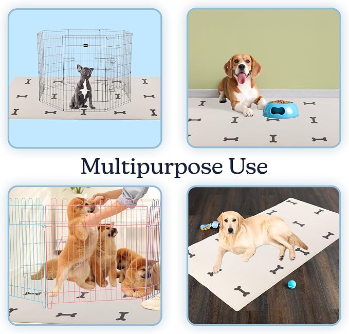 Dog Mat for Food and Water, Crate Pad, and Floor Protector - 55” x 28” Extra Large PVC Memory Foam Pad with Non-Slip Bottom - Stain, Scratch, and Water-Resistant Floor Mat by PETMAKER (Dog Bones)
