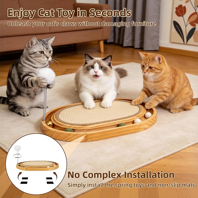 Cat Scratcher, Cat Scratch Sisal Pad with Ball Track Spring Ball, Kitten Interactive Toy for Indoor Cats, Satisfies Kitten’s Scratching, Chasing and Hunting