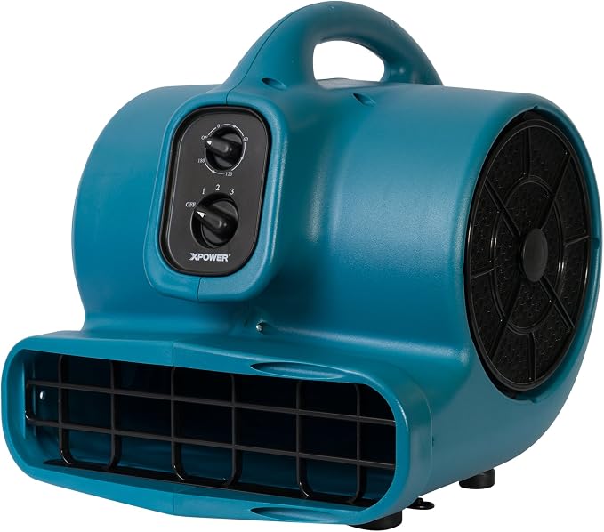 XPOWER X-430TF Pro 1/3 HP 2000 CFM Centrifugal Air Mover, Carpet Dryer, Floor Fan, Blower, Timer, Filter, for Water Damage Restoration, Janitorial, Plumbing, Home Use,Blue