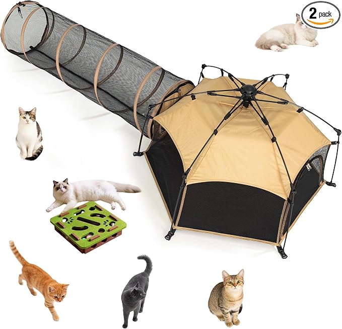 Pumpkin Cat Tent for Indoor and Outdoor Cat Enclosures, X-Large Portable Pop Up Cat Playpen with Tunnel, Foldable Breathable Mesh Pet Tent for Cats, Rabbits and Small Animals