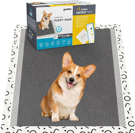 ZOMISIA Charcoal Puppy Pee Pads for Dogs, 22"x22" 50 Counts + 1 Extra Health Monitoring Pad - Disposable Dog Potty Training Pads, Odor-Control, Super Absorbent & Leak-Proof