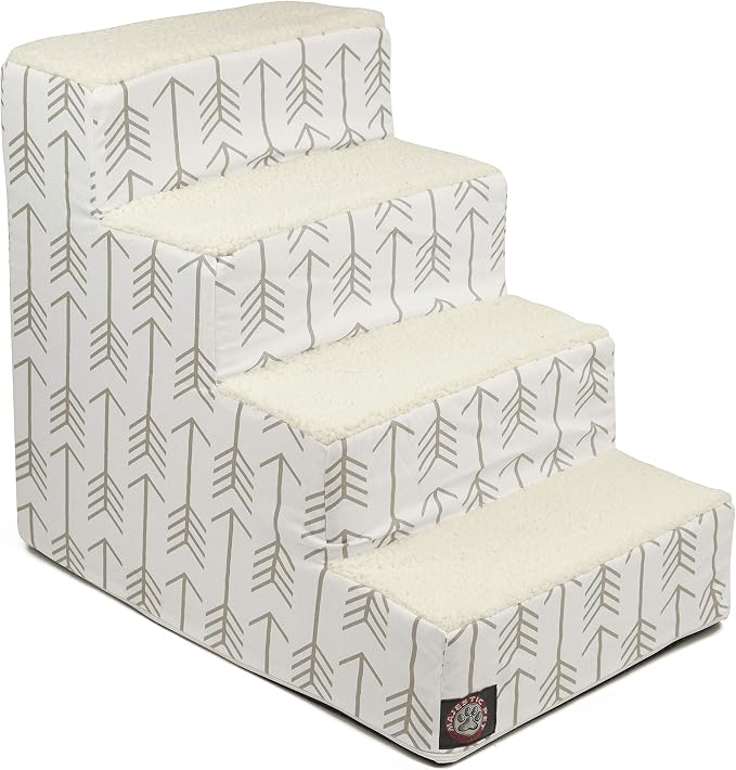 Majestic Pet Portable Pet Stairs | Soft Sherpa Steps Foam Feeling | Steps for Dogs & Cats | Dog & Cat Ramp | Indoor Only | Max Weight: up to 250 Lbs, 4 Step, Arrow White/Neutral Tan