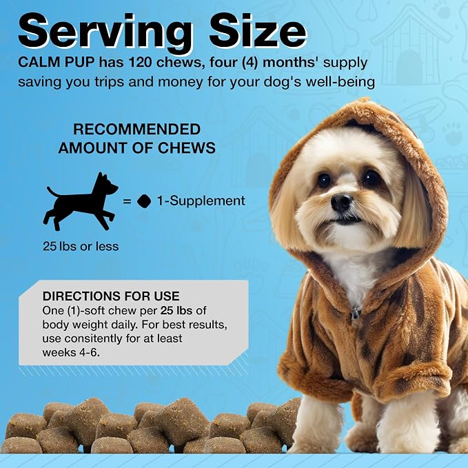 Hemp Dog Calming Chews - Anxiety Relief Treats, 120 Calming Treats for Dogs, Calm Pup Dog Anxiety Relief & Joint Support, Oil Infused Calming Chews for Dogs Anxiety (Bacon Flavor)