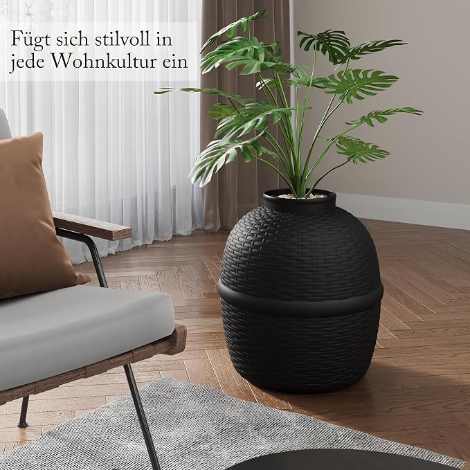 Wisteria Lane Cat Litter Box, Hidden Enclosure with Faux Plant & Rattan Pattern, Cat Bed & Litter Box 2-in-1, Heavy Duty PP Litter Box Enclosure for Living Room, Bedroom, Corner, Laundry Room, Black