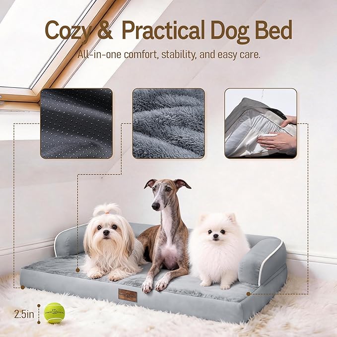 Comfort Expression Extra Large Dog Bed Orthopedic - XL Washable Pet Bed for Big Dog Waterproof Pet Couch Memory Foam Sofa Bolster with Removable Cover - 42 x 30