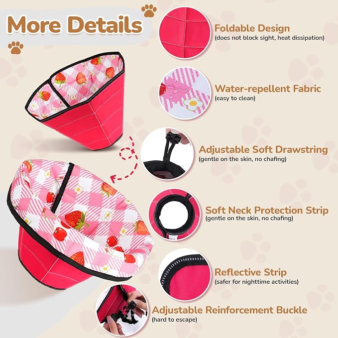 Soft Dog Cone Collar After Surgery: Adjustable Long Foldable Comfy Recovery Shame Elizabethan Stop Licking Small Medium Large Dogs (Red, S)