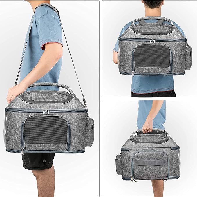 Expandable Pet Travel Bag,Mesh Window and Escape-Proof Buckle, Airline Approved Soft-Sided Pet Travel Carrier for Small Medium Cat